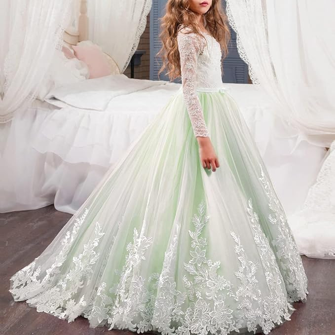 Ropa transfronteriza para niños nuevos Comercio exterior Encaje europeo y americano Manga larga Pequeño vestido de novia de niña de flores pequeñas Pettiskirt de niñas