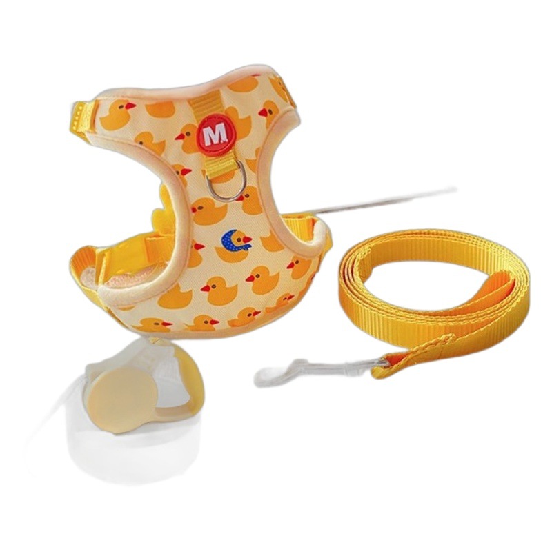 Nueva cuerda de tracción para gatos, lindo patito amarillo, chaleco anti-liberación, pecho de mascota, espalda ajustable al por mayor