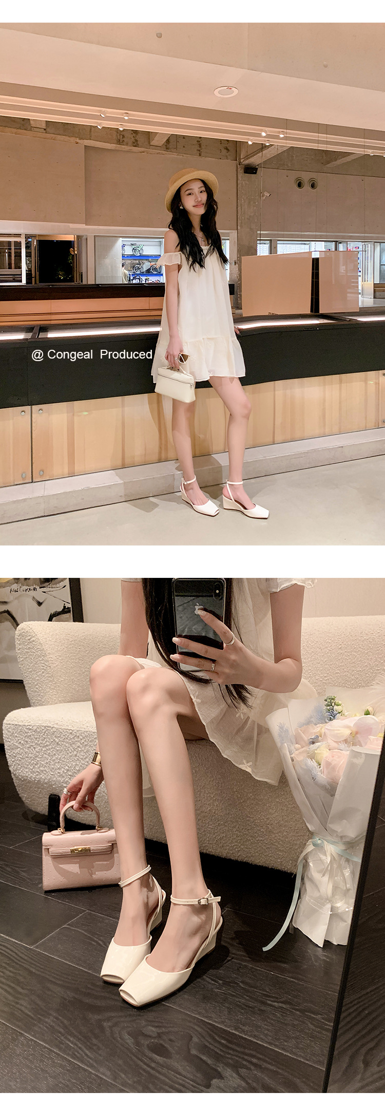 Sandal cao gót nữ mũi vuông quai mắt cá chân, gót xuồng 9 cm — đen, Màu trắng nhạt, bạc chi tiết 9