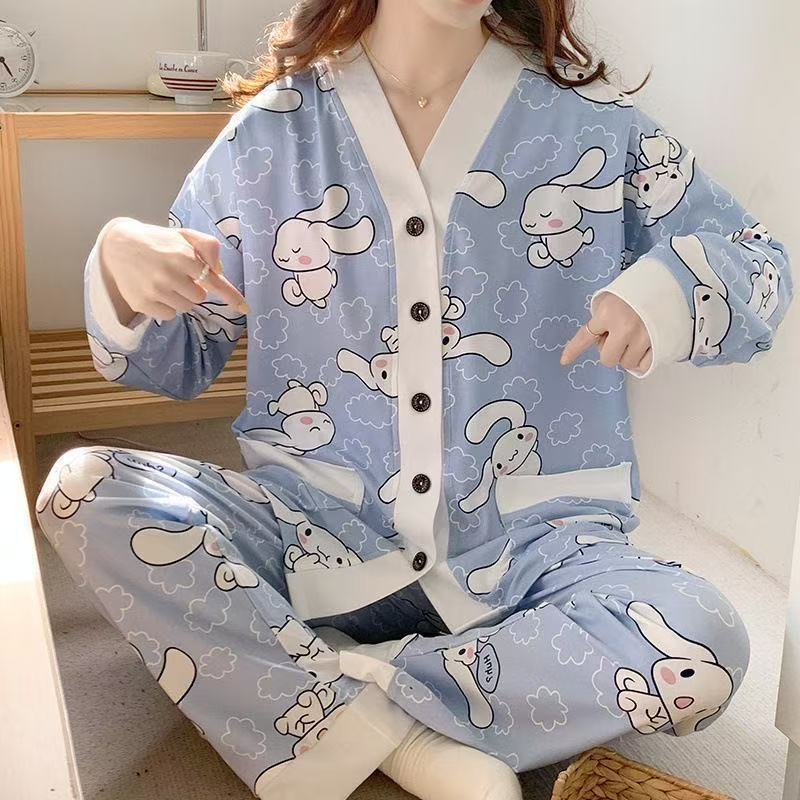 2025 pijama de perro de jade Gui primavera y otoño para mujeres manga larga dibujos animados adorables estudiantes adolescentes gran tamaño gordo mm ropa de hogar