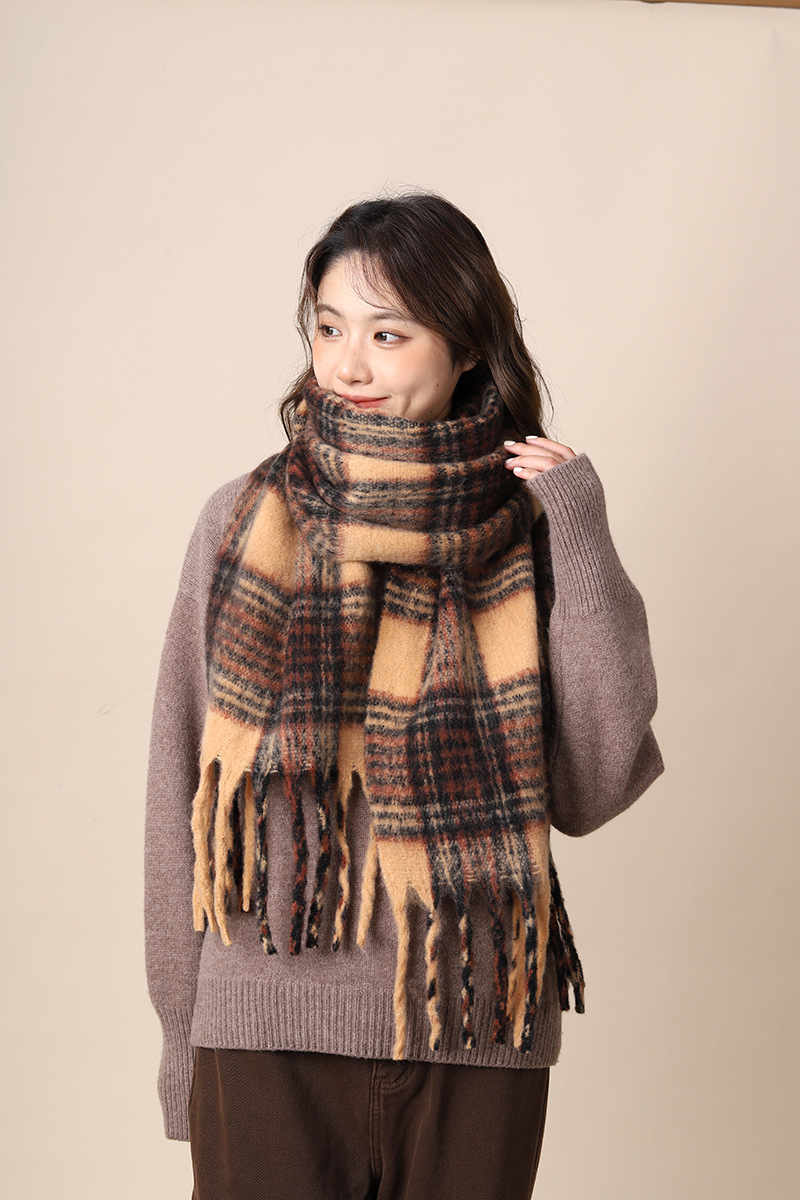 Sciarpa invernale in mohair con nappe di alta qualità, in cashmere marrone Maillard, per studenti, stile nuovo_voghion.com