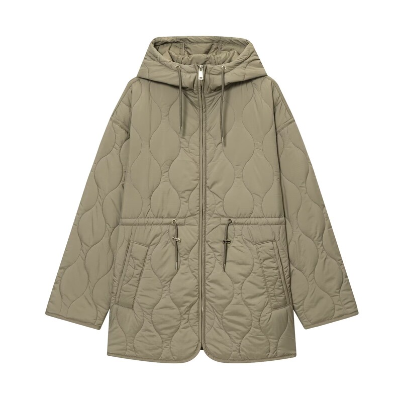 Pb&Za Cross-Border Supply 2025 Autum New European and American Style Fashionable Casual Versatile Hooded Waist Quilted Jacket