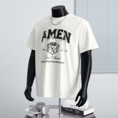 メンズ立体オフセットTシャツメンズトレンドブランド万能レタートップカップルルーズ香港風5点ボトムシャツレディースイン