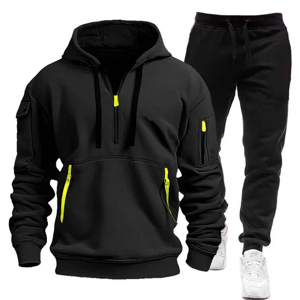 New Spring Autumn Men's Sweatshirt Set Hoodie Zipper Multi-Pocket Pullover Sports Casual Sweatshirt Set