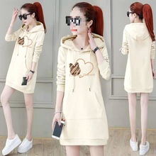 包臀连帽中长款卫衣秋冬季新款加绒外穿设计感时尚印花上衣卫裙