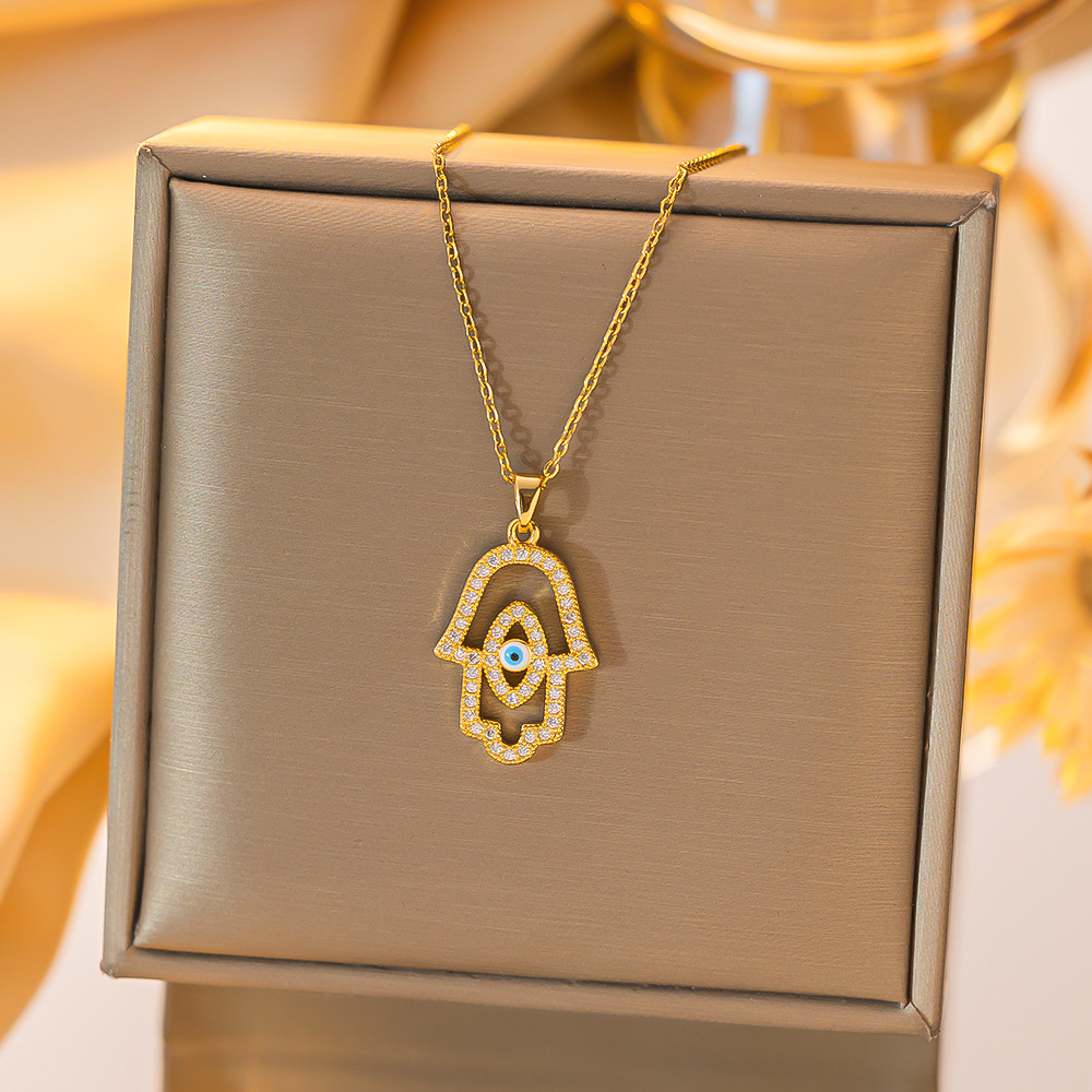 cable chain Chain Type Titanium Steel Copper Gold Plated Simple Style Devil's Eye Hollow Out Inlay Zircon Pendant Necklace