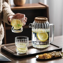 家用玻璃冷水壶套装大容量凉白开水杯耐高温扎壶耐热条纹茶壶日式