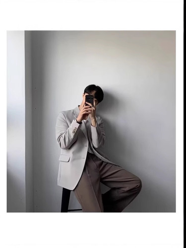 Men's Ins Trend Slim Fit Single Breasted Suit Jacket Spring and Autumn Light Mature Trendy High-End Casual Loose Street Style Top Coat