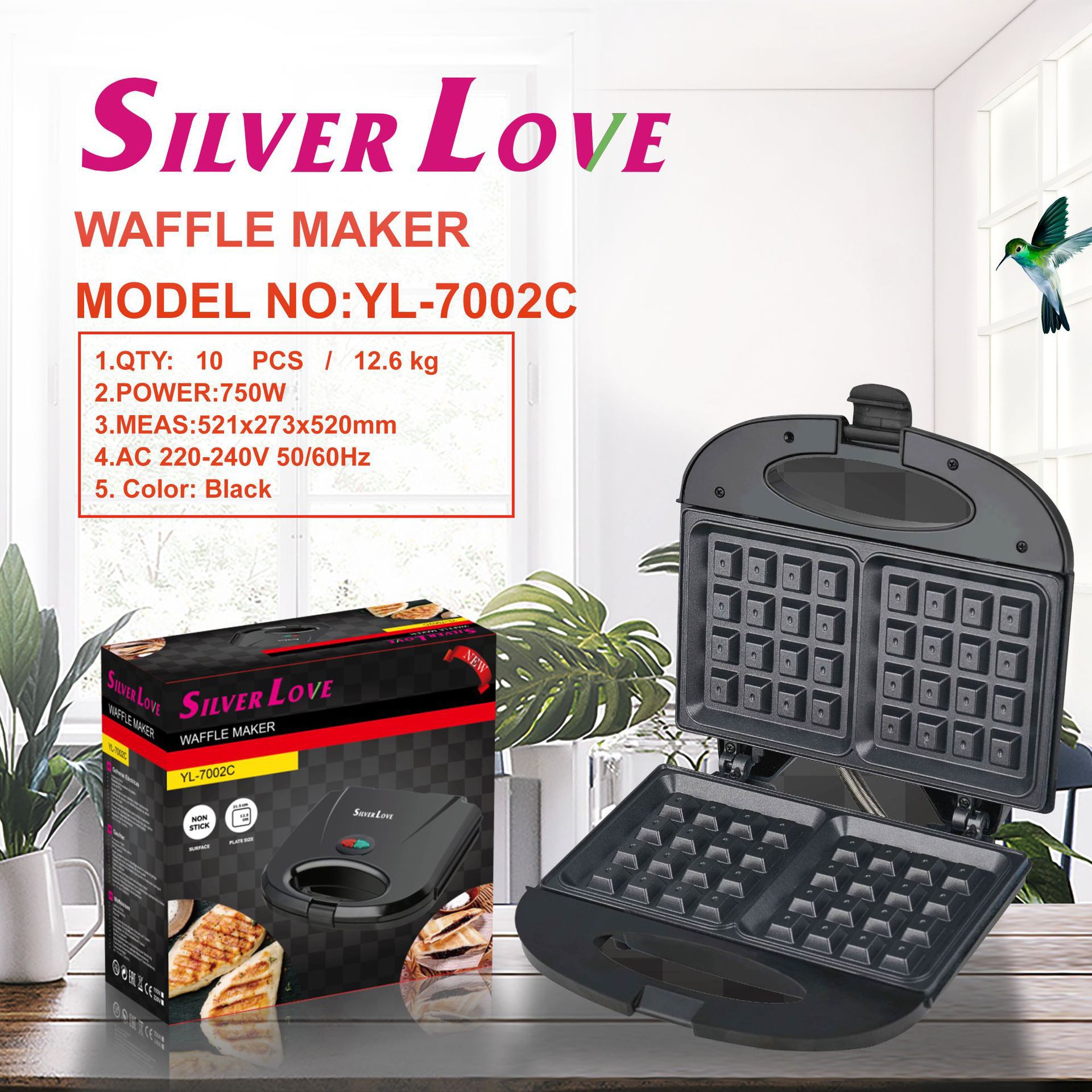 Exportación de comercio exterior máquina de sándwiches doméstica máquina de waffles máquina de desayuno máquina de pan 750W máquina de waffles