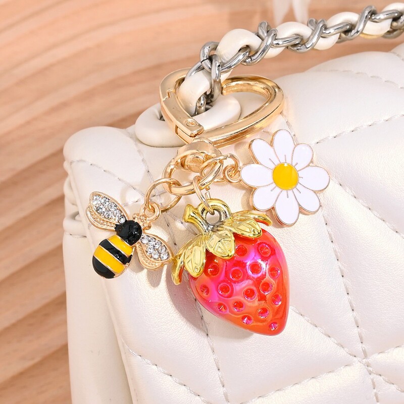 Colorful Strawberry Fruit Keychain Cross-border Cute Ins Cyber Red Daisy Bee Bag Earphone Box Key Pendant