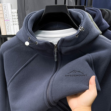 品牌冬季新款加绒加厚男式夹克中青年宽松保暖连帽开衫卫衣外套潮