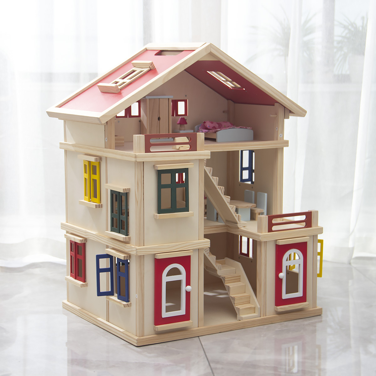 Casa de campo española para niños Princesa Príncipe Villa casa de muñecas niña Casa de juego de madera maciza juguete de regalo de cumpleaños