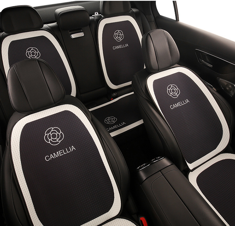 Camellia Car Cushion Universal Four Seasons Black Seat Cushion Fabric Seat Cover Half Bag Seat Cover Car Non-Slip Car Cushion
