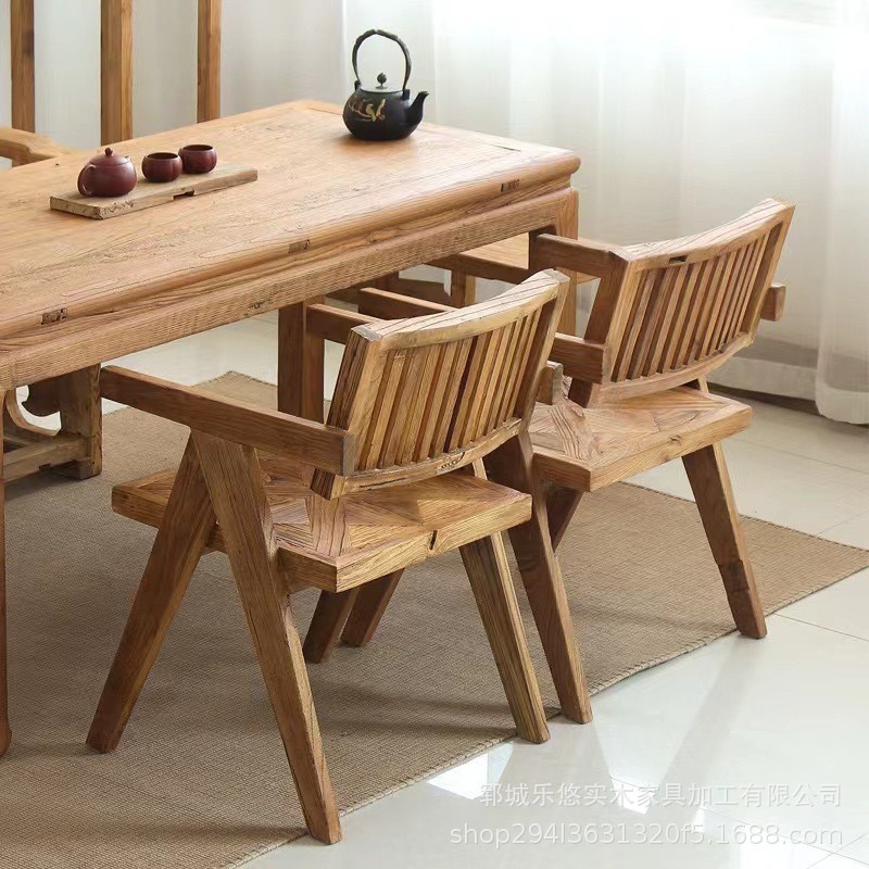 Old Elm Balcony Chair Homestay Cafe Dining Chair Solid Wood Furniture Retro Old Door Panel Backrest Chair Tea Chair