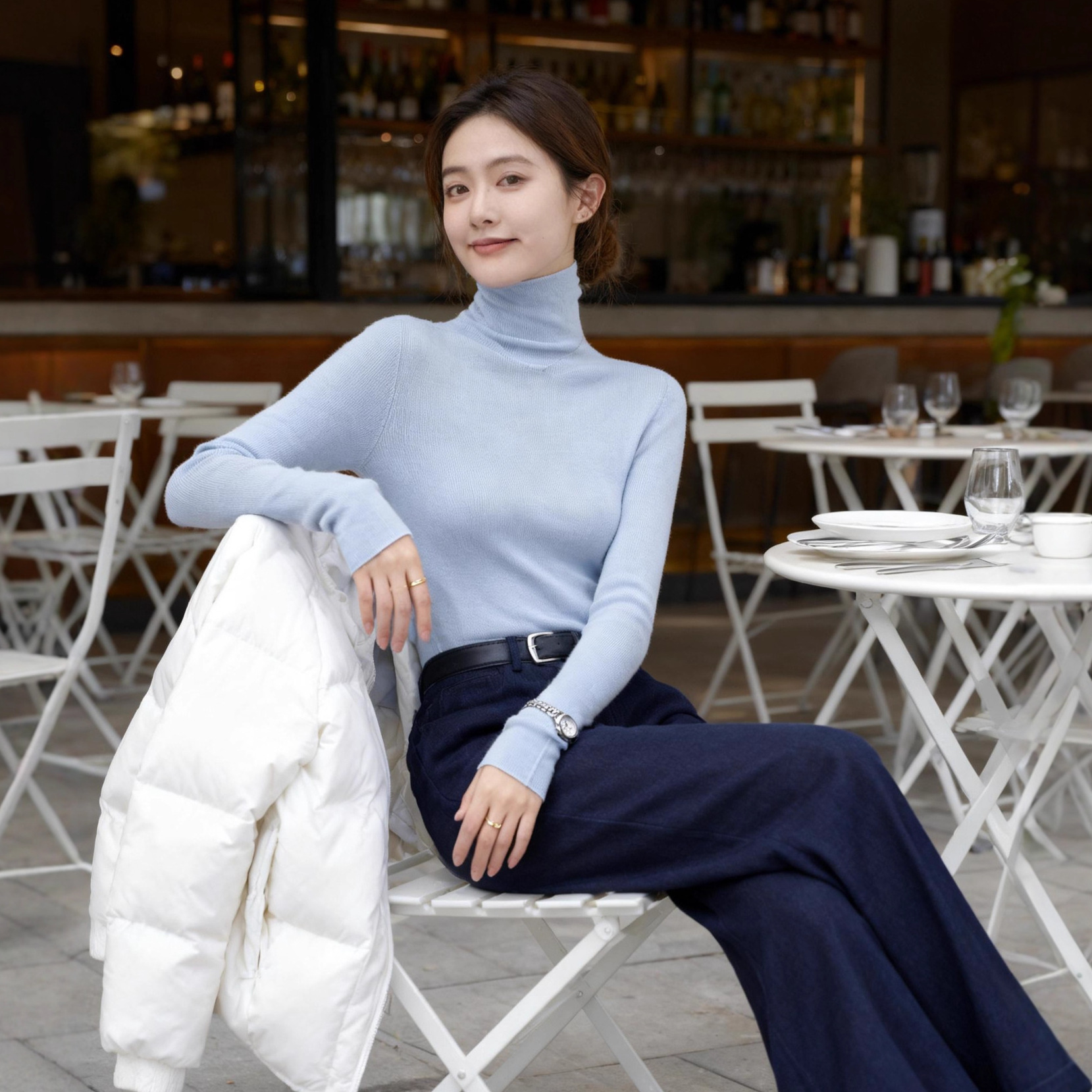 扬子纱120S可机洗精纺无缝羊毛衫女秋冬堆堆领打底衫女羊毛打底衫