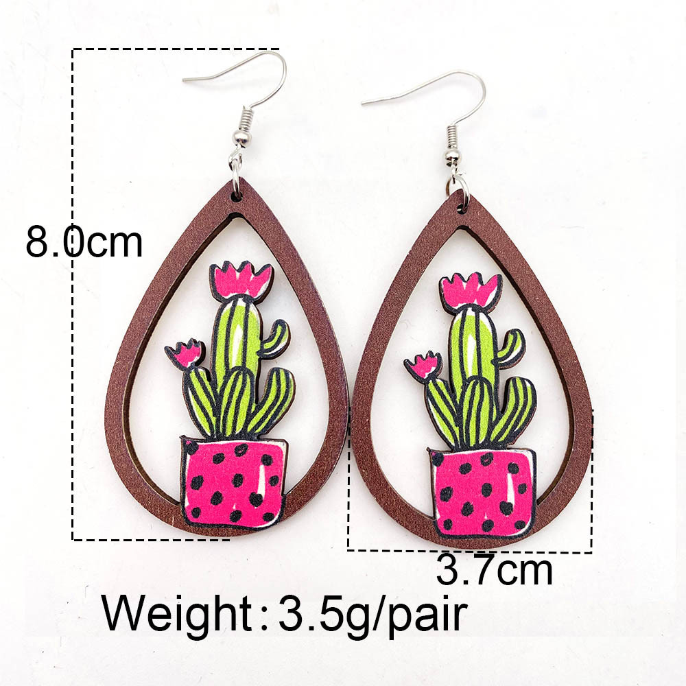 1 Pair Fashion Cactus Wood Women's Drop Earrings display picture 3