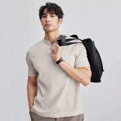 アメリカンレトロ夏ポロニットゆるいソフト快適夏メンズヘンリー襟トレンド半袖tシャツ