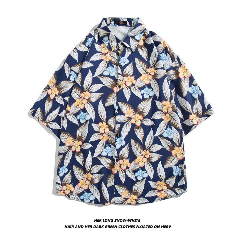 Hong Kong estilo Retro Vintage floral camisa de manga corta Estilo Hawaiano tailandés diseño sentido Ruan guapo camisa suelta para hombres y mujeres