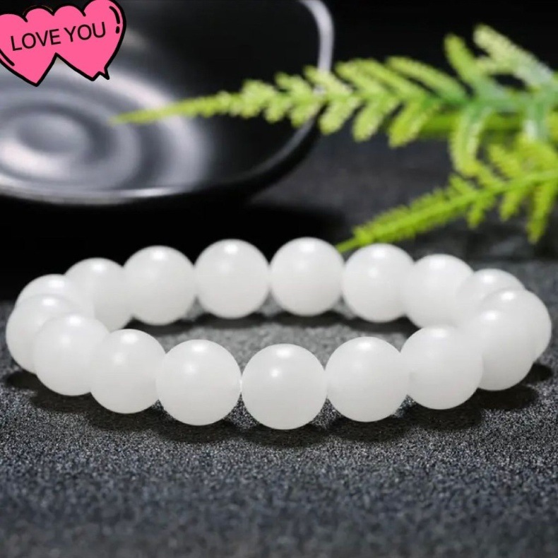 Vòng tay ngọc bích trắng Hetian tự nhiên Tân Cương hạt tròn đơn giản một vòng — Vòng tay cửa hàng ngọc bích trắng Hotan chính hãng Tân Cương tự nhiên chi tiết 5