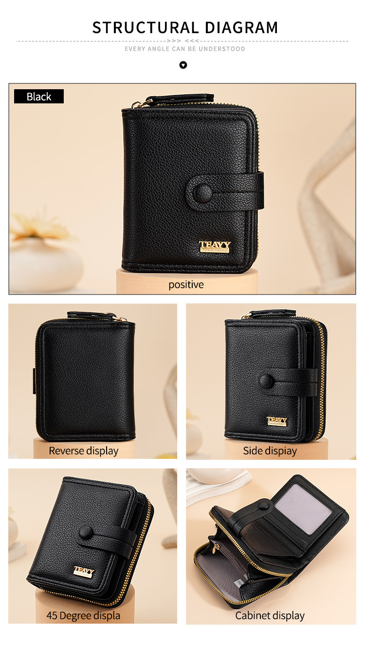 Pu Leather Material Unisex Solid Color Pu Leather Side Zipper Wallets