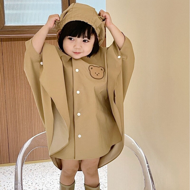Han Ins Children Bear Raincoat Hooded Poncho Cartoon Raincoat Primary School Children Kindergarten Portable Rain Gears Clothes