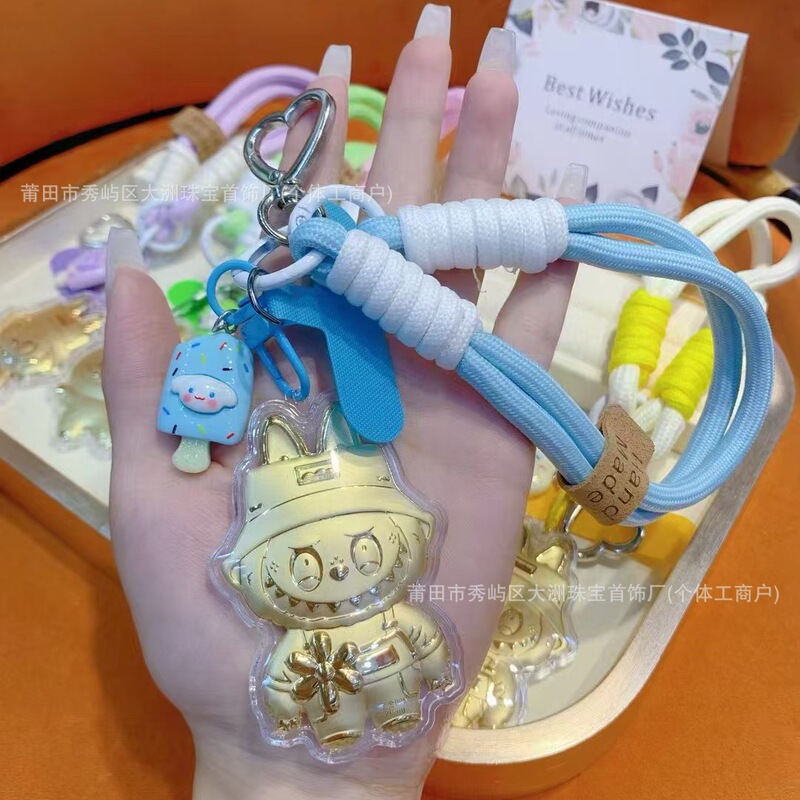 水贝足金999手机挂件拉布布包包挂件挂饰 黄金礼品钥匙扣小礼盒|undefined