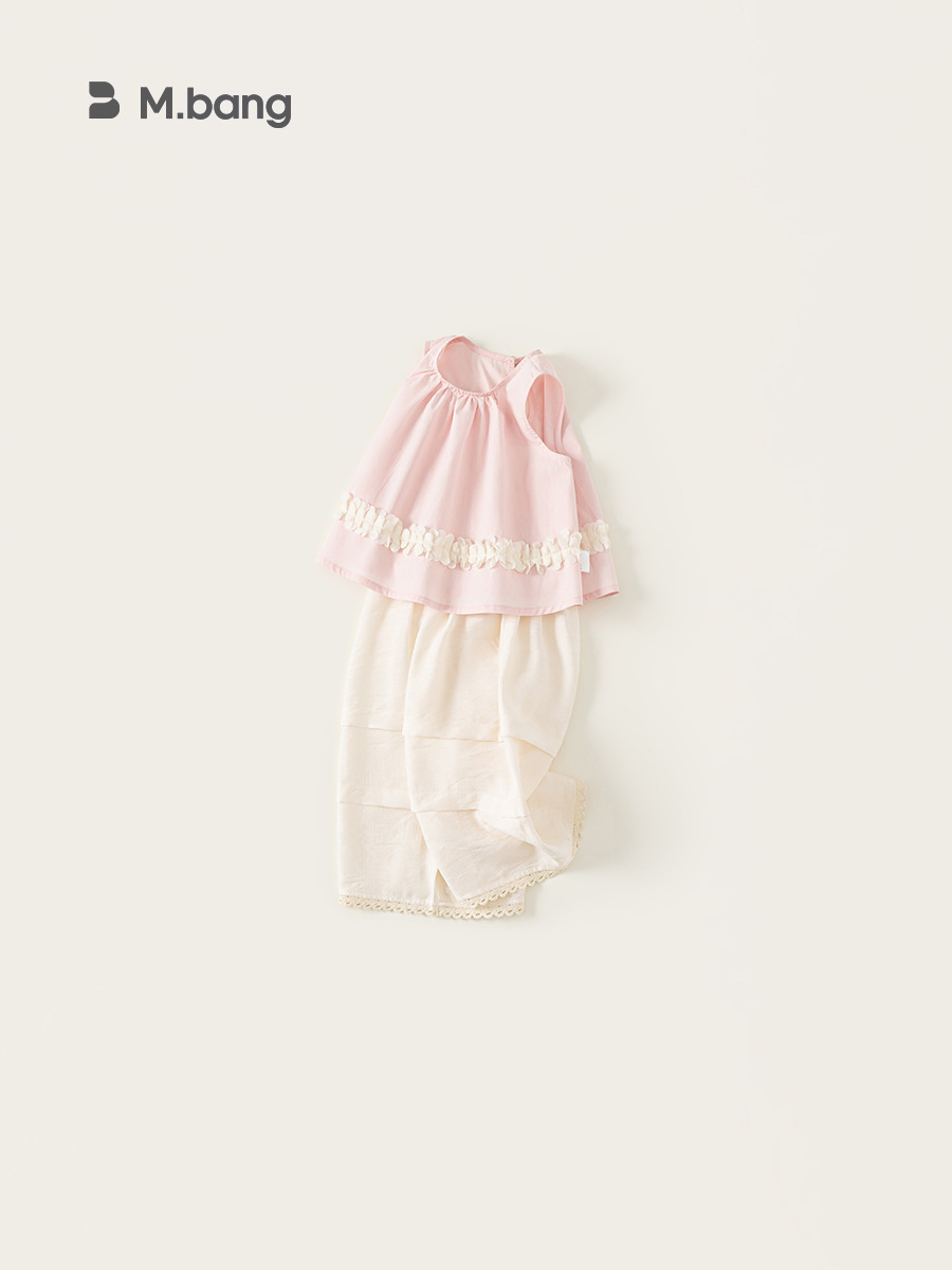 Youbao ropa para niños niñas traje sin mangas coreano camisa de bebé de malla para niños top traje de pantalón ancho de encaje de color sólido