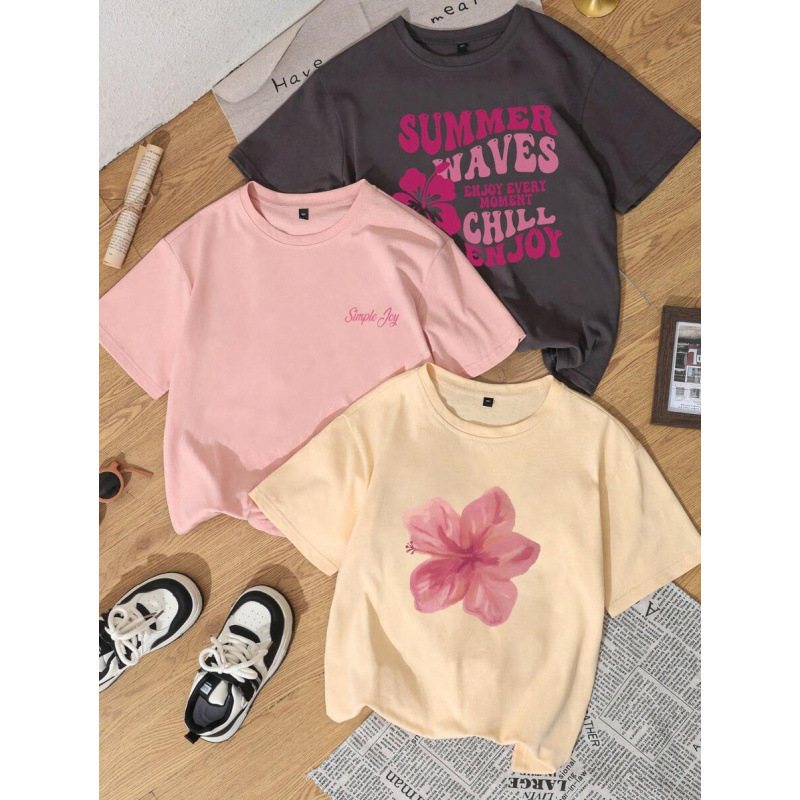 Casual and Comfortable 3Pcs/Set Cute Floral Printed Daily Casual Round Neck Casual and Comfortable 3Pcs/Set Cute Floral Printed Daily Casual Round Neck
