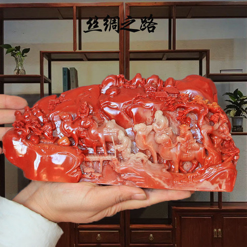 Shoushan stone carving ornaments wholesale, landscape ornaments, window display feng shui ornaments, imitation jade crafts