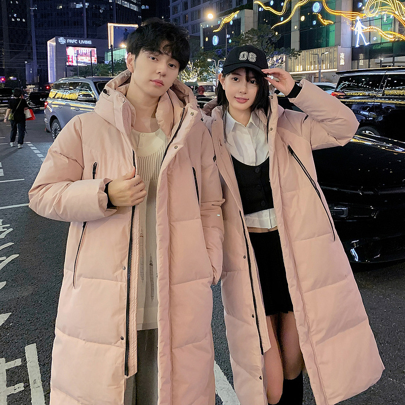 Ropa de algodón casual coreana para mujeres gruesa y cálida pareja con capuchón chaqueta de algodón de rodilla chaqueta de moda