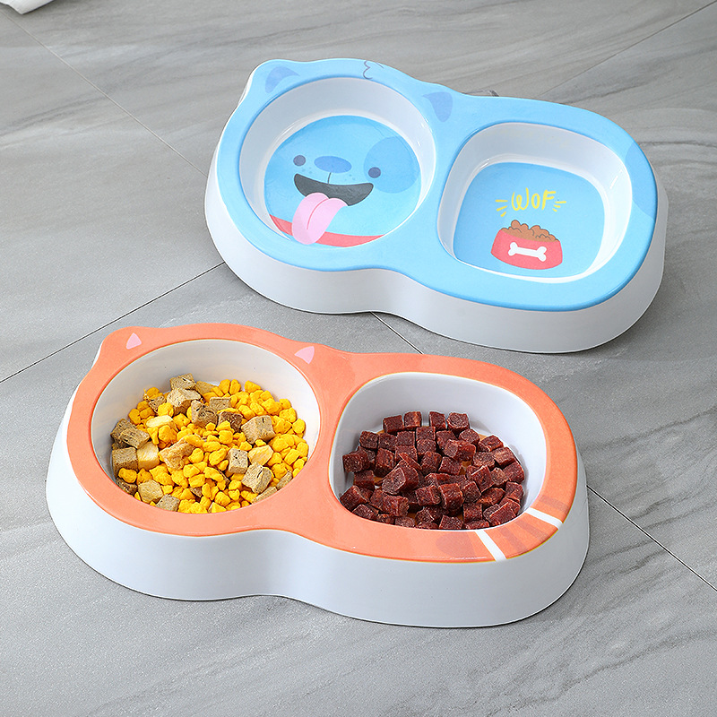 Fábrica al por mayor de dibujos animados cuadrado redondo para mascotas doble tazón perro tazón de plástico engrosado gato tazón resistente a la caída gato y gato vajilla