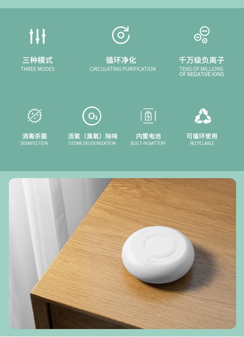 Car Air Purifier Household Indoor Ozone Negative Ion Anti-odor Cross-border Gift Small Purifier