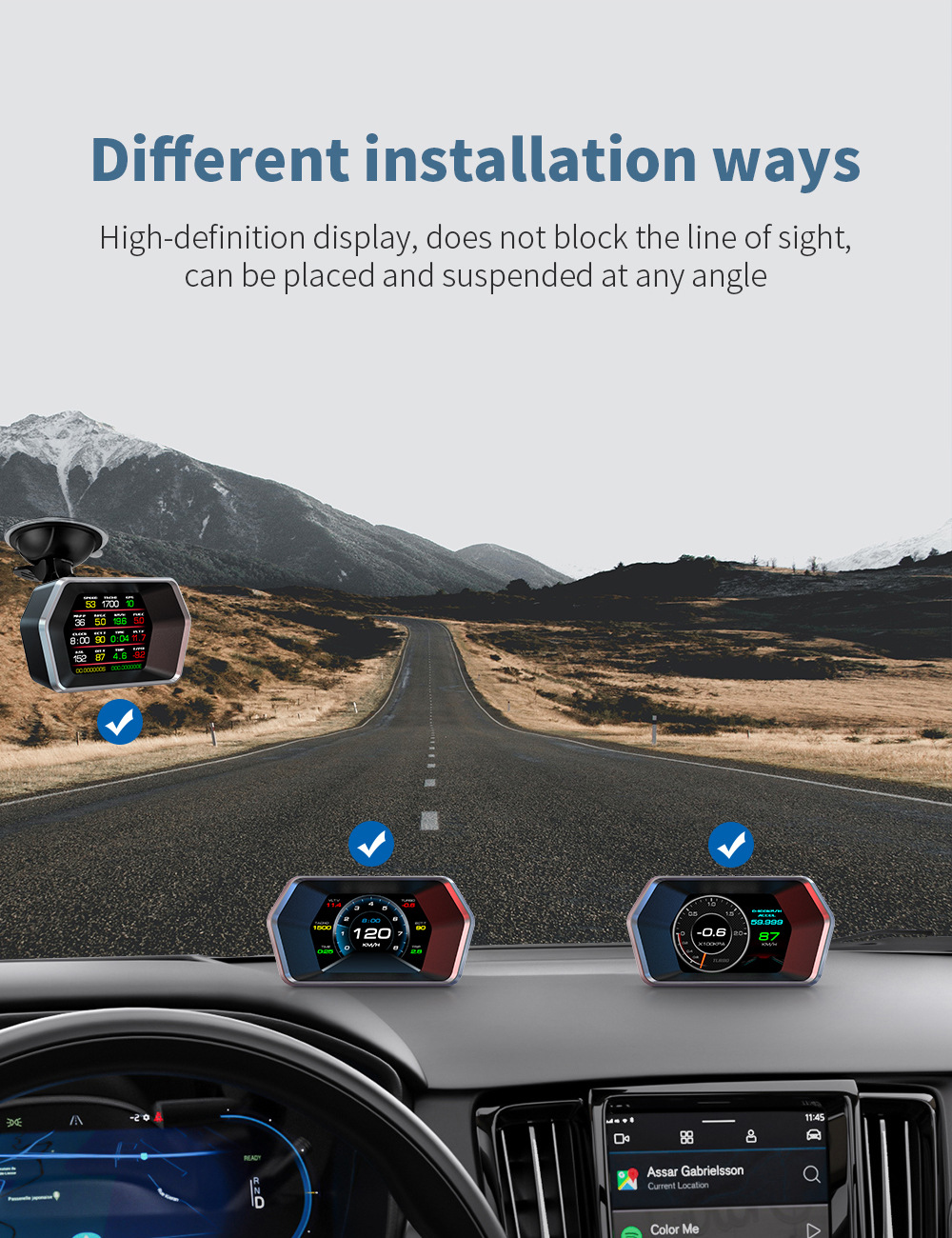 Cross-border HUD Head-Up Display OBD+GPS Car LCD Speedometer RPM Fuel Consumption Water Temperature Multi-Function Dashboard