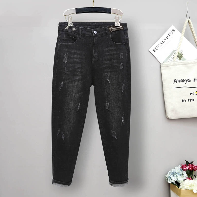 Новые утолщенные джинсы больших размеров на флисовой подкладке, шаровары для девочек, Женские Осенние эластичные повседневные брюки с высокой талией