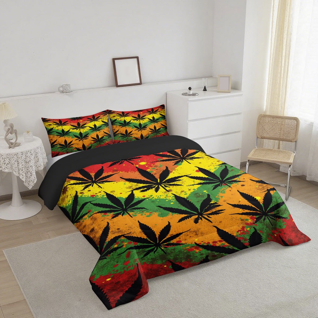 TEMU / JIT nuevo producto impresión digital 3D hojas de arce multicolor 180gms colcha colcha colchón conjunto de ropa de cama