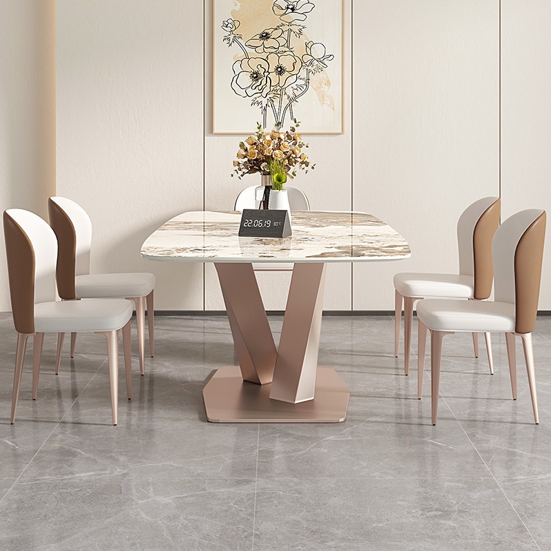 Mesa de comedor italiana Placa de roca pequeño apartamento casa rectangular de lujo moderno minimalista Pandora restaurante mesa de comedor y silla combinación