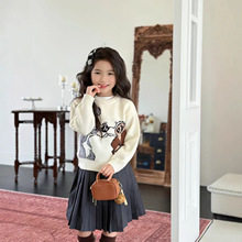 童装现货25秋新款男童女童可穿迪X呢联名白色羊毛毛衣