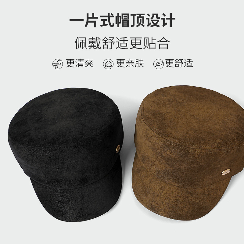 日系高级感麂皮绒平顶马术帽秋冬季百搭时尚英伦复古气质报童帽子|undefined
