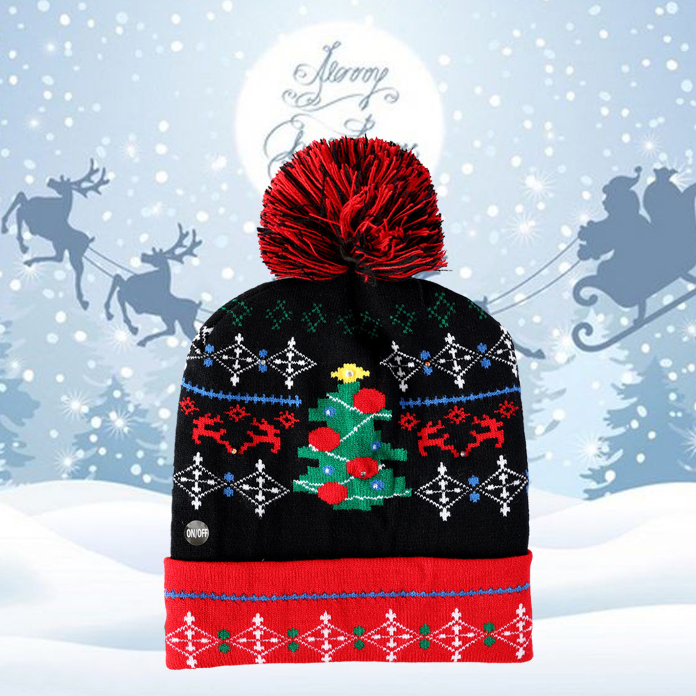 Sombrero de Navidad de invierno transfronterizo sombrero de soldado jacquard de punto de moda fiesta de Navidad cálido sombrero de luz LED al por mayor