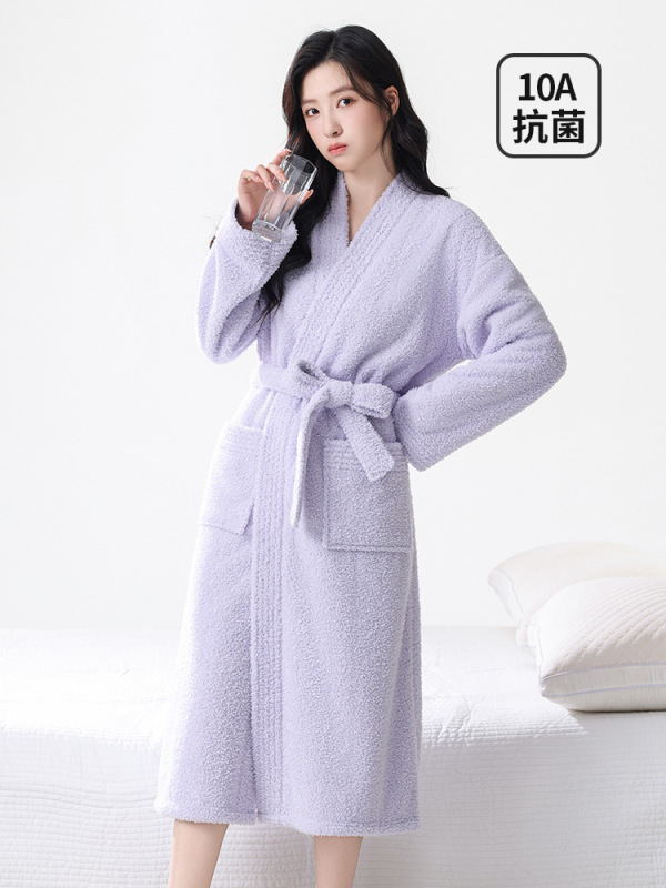 女士睡衣加睡裤半边绒套装女家居服加绒加厚珊瑚绒睡袍秋冬季浴袍|undefined