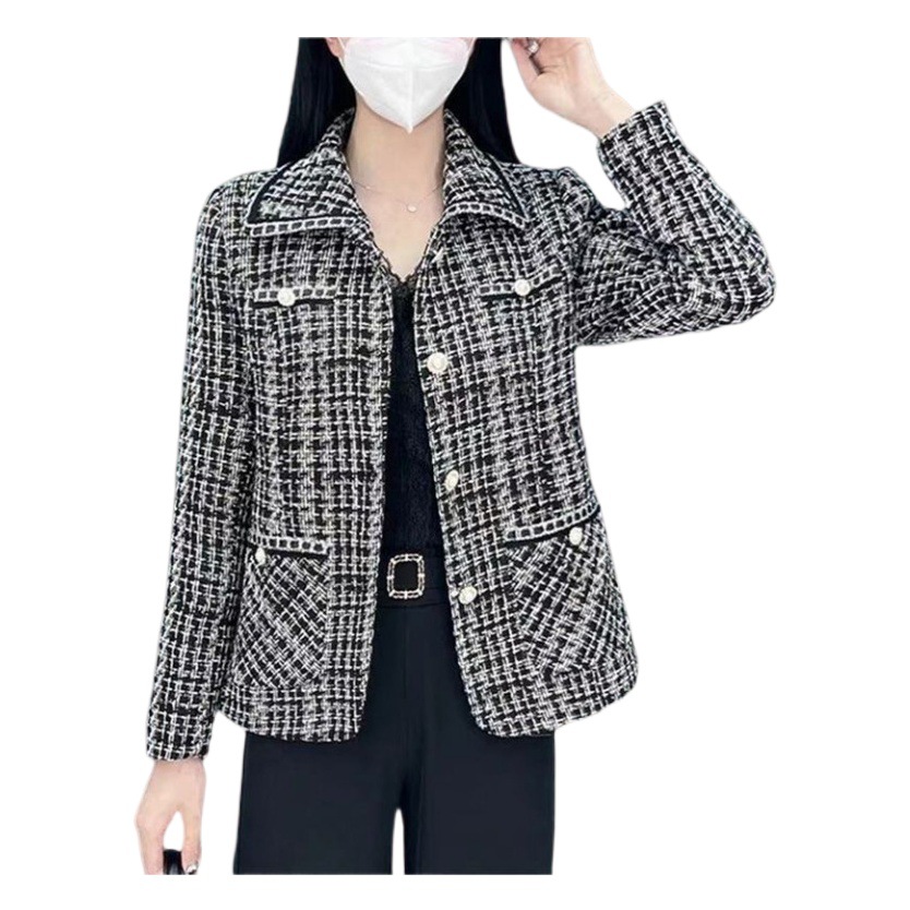Tweed Style Outwear for Women 2023 Spring & Fall New Style French Jacquard Loose Short Plaid Top for Small People