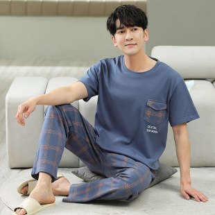 Cotton Pajamas Men's Summer 2023 New Thin Short Sleeve Trousers suit Home Clothes Spring plus size Loose suit