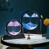 Круглая 3D стеклянная картина с зыбучим песком, раскладывающаяся дома, песочные часы, подарок, креативная живопись песком, поделки, украшение для рабочего стола, свет, роскошный стиль