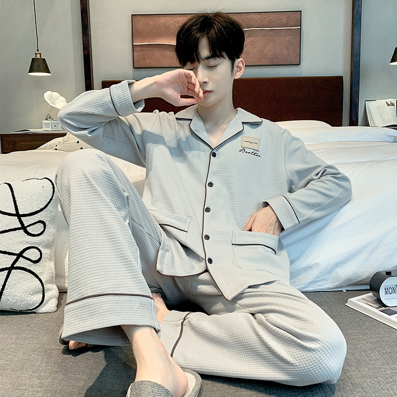 Waffle pijamas hombres de primavera y otoño cardigan manga larga juventud invierno más tamaño vestir prendas exteriores homewear traje