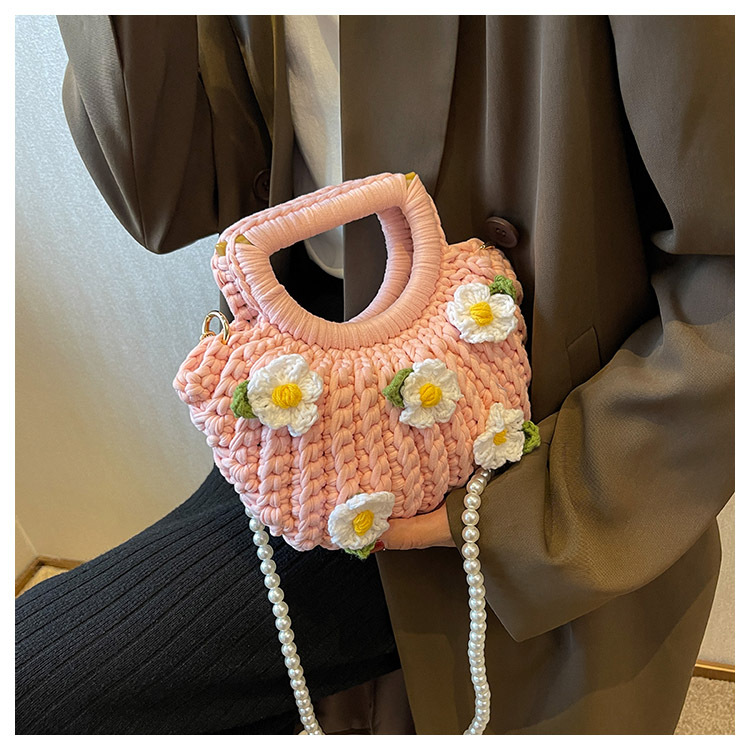 Women's Medium Fabric Flower Cute Weave Open Crochet Bag display picture 21