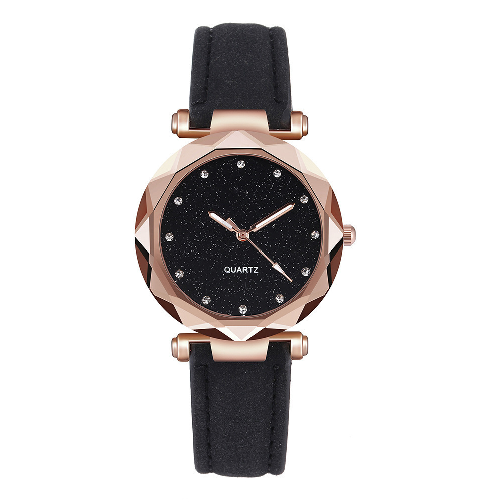 Beliebte einfache silber rosa strass oberfläche frauen Uhr matt lederband frauen casual mode zwei-stück uhr_voghion.com