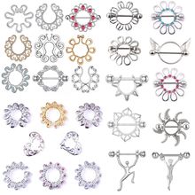 跨境热销精美乳环不锈钢花形假乳环孔雀屏乳夹穿刺饰品免穿孔乳钉