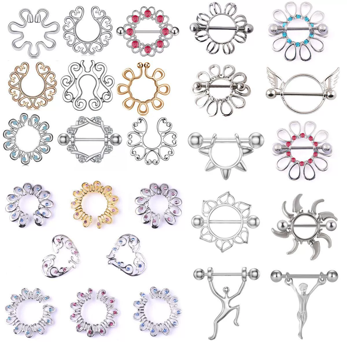 Трансграничное 8 нагрудное кольцо Amazon Blue Dew новое кольцо из нержавеющей стали в форме цветка поддельное нагрудное кольцо экран павлина нагрудное кольцо прокол ювелирные изделия