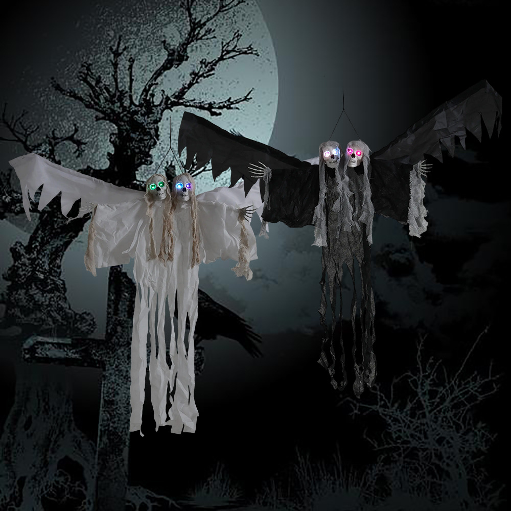 Halloween transfronterizo con alas colgantes fantasmas colgantes de esqueleto de dos cabezas barra habitación secreta atmósfera de terror accesorios de diseño a gran escala image 5