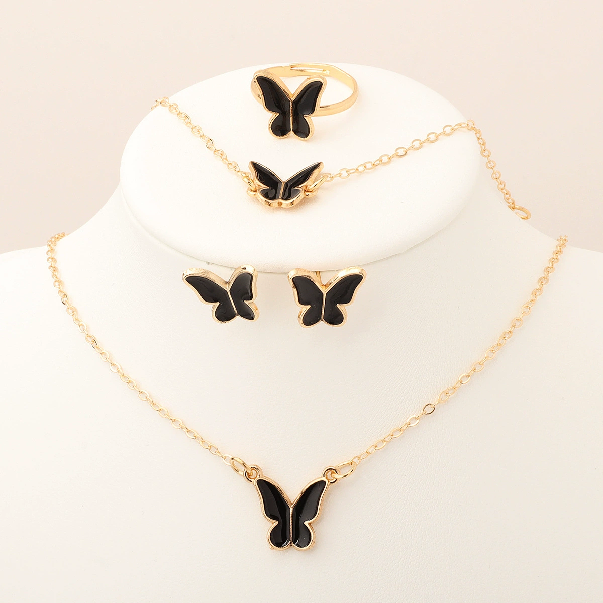 Горячие продажи трансграничных простых украшений, модное и универсальное ожерелье-бабочка, браслет, кольцо, комплект сережек, аксессуары на складе
